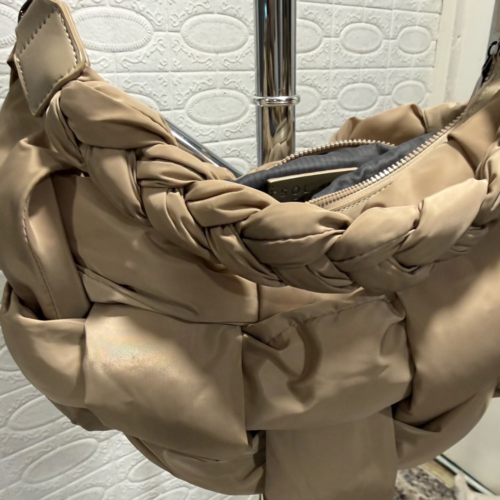 Sol and Selene. Beige Quilted Shoulder Bag - Soft Woven Design - Picture 7 of 8